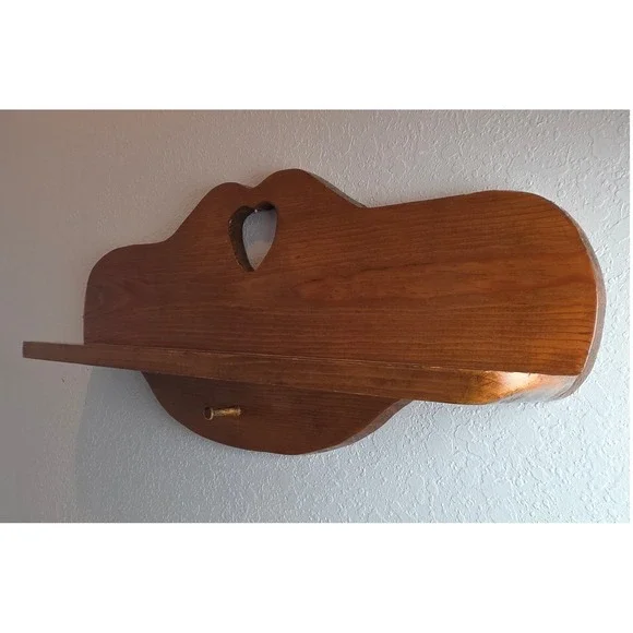 Vintage Rustic Pine Wood Wall Shelf with Heart Cutout and Single Peg Brown - Picture 11 of 11